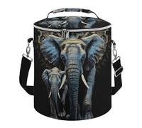 Two Elephants on Black Background Two Elephants Lunch Bag, 15L Portable Leakproof Picnic Basket with Shoulder Strap, Insulated Picnic Cooler Bag for Camping, Beach, Hiking & Groceries