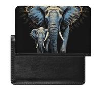 Two Elephants on Black Background Two Elephants Passport Holder with 3 Card Slots, Portable PU Leather Travel Wallet, Slim Protective Cover for Passport, ID, Credit Cards