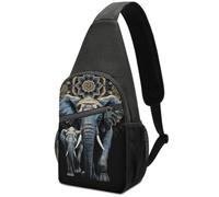 Two Elephants on Black Background Two Elephants Sling Bag for Men Women, Hands-Free Crossbody Bag, Casual Chest Bag for Running, Hiking, Travel