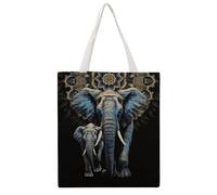 Two Elephants on Black Background Two Elephants Tote Bag, Aesthetic Canvas Tote Bag Reusable Grocery Shopping Bag for Women Men