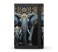Two Elephants on Black Background Two Elephants Wallet for Men, Extra Capacity Trifold Wallet for Women, Foldable Money Clip with ID Window for Pocket, Credit Card Holder, Personalized Wallets for Tra