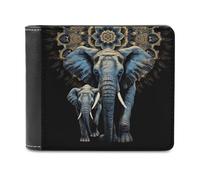 Two Elephants on Black Background Two Elephants Wallet Passcase for Men, Extra Capacity Bifold Leather Wallets with ID Windows, Slim Stylish Wallet for Gift, Blocking Money Clip for Cards, Coin Pouch