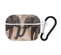 Two Elephants Playing AirPods Pro 2 Case Cover, Shockproof Hard Shell Protective Case for Women Men, Compatible with Airpod Pro Case 2nd/1st Generation with Keychain-White