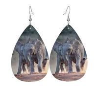 Two Elephants Playing Earrings For Women Leather Dangle Lightweight Teardrop Earrings Jewelry For Women