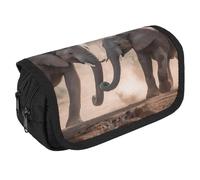 Two Elephants Playing Pencil Case Organizer Large Capacity Cute Pen Pouch with 3 Compartment Office Stationery Large Pencil Bags with Zipper Fabric Pen Bag for Adults Portable Makeup Bag (Black)