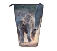 Two Elephants Playing Standing Telescopic Pencil Bag Oxford Cloth Bag Portable for Boys Girls Teens Students Office