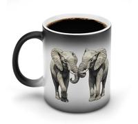 Two Elephants Playing Stylish Heat Sensitive Coffee Mug with Handle 12 Oz Ceramic Color Changing Cups