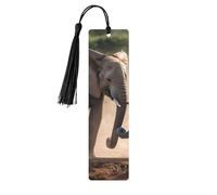 Two Elephants Playing Wood Bookmark for Men Women Reading Wooden Bookmarks Unique Handmade Book Marks with Tassel Pendant Craft Bookmark for Book Lovers Birthday Teachers Gift