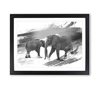 Two Elephants Vol.2 V1 Modern Framed Print | A2 Black Framed Wall Art | Ready to Hang | Modern Animal Picture | Living Room Bedroom Lounge Office
