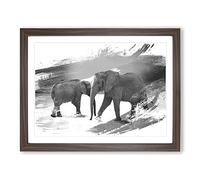 Two Elephants Vol.2 V1 Modern Framed Print | A4 Walnut Framed Wall Art | Ready to Hang | Modern Animal Picture | Living Room Bedroom Lounge Office