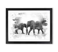 Two Elephants Vol.2 V4 Modern Framed Print | A3 Black Framed Wall Art | Ready to Hang | Modern Animal Picture | Living Room Bedroom Lounge Office
