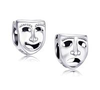Two Face Tragedy Theater Mask Charm 925 Sterling Silver Bead fits European Band Bracelet or Necklace