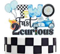 Two Fast 2 Curious Cake Topper, Race Car Wheel Themed 2nd Birthday Cake Decoration, Racing Car Two Years Old Bday Party Favor for Boys Girls