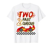 Two Fast 2 Curious Kids 2nd Bday 2 Year Old Car Racing Boys T-Shirt