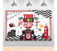 Two Fast Backdrop,Racing Car Themed Happy 2nd Birthday Party Decoration - Two Fast Car Birthday Party Photography Background Happy Birthday Backdrop for Boy Girl,6x4ft