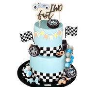 Two Fast Cake Topper Race Car Birthday Decorations Party Supplies Favors for Racing Car Checkered Flag Birthday Party Decorations Supplies Blue
