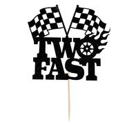 Two Fast Race Car Flag Cake Toppers, Flash 2nd Birthday Topper, Checkered Racing Theme Party Supplies, Second Birthday Cupcake Picks for Boys and Girls