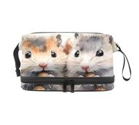 Two Fat Hamsters Double Layer Cosmetic Bag for Women and Girls, Travel Toiletry Bag Makeup Handy Pouch Organiser Bag with Brush Compartment