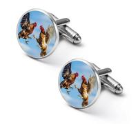 Two Fighting Chickens Mens Classic Cufflinks Custom Shirt Cuff Links Jewelry Accessories for Business Wedding 0.7" 0.8"