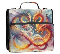 Two Fire Dragons Entwined in A Dance of Flames and Smoke 3 Ring Zipper Binder with Handle Shoulder Strap, 500 Sheet Capacity Multi-Pocket Storage Organizer Bag for School Office