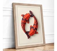 Two Fish in Balance Boho Framed Wall Art Print A4 (29.7×21cm) Oak, Wall Decor for Living Room, Bedroom, Office & Home, Ready to Hang, Art Gift