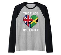 Two Flags One Family British Jamaican Heart Pride Raglan Baseball Tee