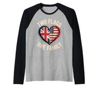 Two Flags One Family UK USA Heritage British Roots American Raglan Baseball Tee
