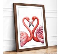 Two Flamingos, One Heart Coastal Framed Wall Art Print A1 (84.1×59.4cm) Walnut, Wall Decor for Living Room, Bedroom, Office & Home, Ready to Hang, Art Gift