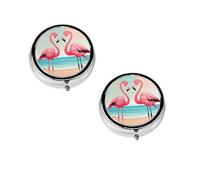 Two Flamingos Print pilldispenser, Round Organizer, 3 Compartment Small Case for Purse & Pocket, Portable Medicine Box for Travel