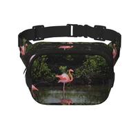 Two Flamingos Print Unisex Square Double Layer Waist Bag Crossbody Fanny Pack Travel Workout Accessory, Black, One Size
