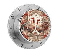 Two Flower Roosters Kitchen Timer 60 Minute Visual Wind Up Timers Indoor Mechanical Timers with Magnetic Base Stainless Steel Timer for Home Cooking Time Management Tool