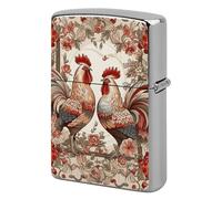 Two Flower Roosters Metal Lighter Case Cover, Personalized Graffiti Lighter Sleeve, Waterproof Double-Sided Protector for Women Men Gifts