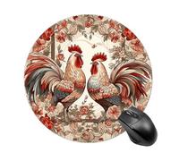 Two Flower Roosters Mouse Pad Round Laptop Mouse Mat Cute Computer Mousepad Keyboard Pad Non-Slip Desk Pads for Gaming Office Work Home