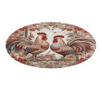 Two Flower Roosters Round Area Rug Non Slip Backing Doormat Water Absorbent Plush Throw Low-Pile Non-Slip Floor Mat Carpet for Living Room Bedroom Entryway Nursery Room 80 * 80cm
