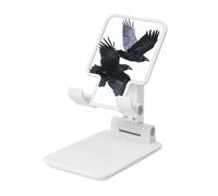 Two Flying Ravens Birds Foldable Cell Phone Stand Adjustable Angle Height Desktop Portable Cellphone Cradle Compatible With All Smartphone White-Style