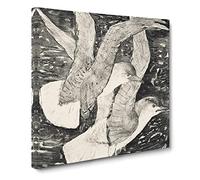 Two Flying Seagulls by Theo van Hoytema Canvas Print | Gallery Wrapped 30mm Frame Wall Art | 14x14 inches | Ready to Hang | Classic Bird Picture | Living Room Bedroom Lounge Office