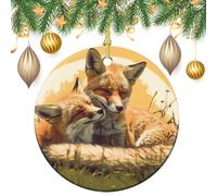 Two Fox Animal Ceramic Christmas Ornaments 3 Inch Vintage Hanging Baubles with Gold String for Xmas Tree Decorations Holiday Party Yard Garden Home Decor Festive Keepsake Gift Exchange