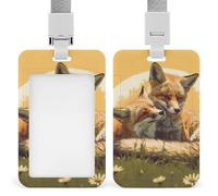 Two Fox Animal Id Badge Holder with Lanyard, Clear Vertical Card Protector Waterproof, Breakaway Safety Neck Strap, Heavy Duty Name Tag Holder for Nurse Teacher Officer Staff Women Men