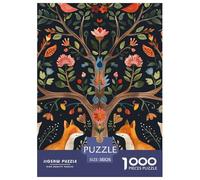 Two Foxes And Flower Tree Jigsaw Puzzles Puzzles for Adults Kids. 1000 Pieces Whimsical Challenge Toy Educational Games Home Decoration for Educational Games Gifts 38x26cm/1000pcs