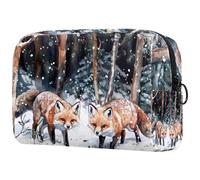 Two Foxes on Snow Tree Forest Cosmetic Bag for Women, Travel Toiletries Bags Large Makeup Handy Pouch Organiser Bag with Zipper