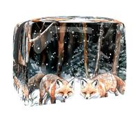 Two Foxes on Snow Tree Forest Cosmetic Bag for Women, Travel Toiletries Bags Large PVC Makeup Handy Pouch Organiser with Zipper
