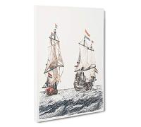 Two French Sailing Ships by Johan Teyler Canvas Print | Gallery Wrapped 30mm Frame Wall Art | 30x20 inches | Ready to Hang | French Seascape Picture | Living Room Bedroom Lounge Office