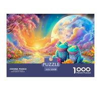 Two Frogs in Patterned Clothes Sit on Lily Pads Under A Big Moon 1000-Piece Jigsaw Puzzle Fantasy Colorful Frogs - Perfect for Men, Women, Elders & Seniors 52x38cm/1000pcs