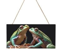 Two Frogs Rectangular MDF Wood Plaque Wall Art with Full Print and Hanging Rope for Home Wall Decor, Farmhouse Sign for Door, Window or Wall (Multiple Sizes)