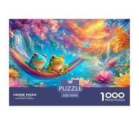 Two Frogs Relax in A Rainbow Hammock Above A Glowing, Flower-filled Pond 1000-Piece Jigsaw Puzzle Fantasy Colorful Frogs - Classic & Challenging, Gift for All Ages 70x50cm/1000pcs