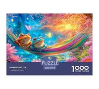 Two Frogs Relax on A Hammock by A Lotus Pond 1000 Piece Jigsaw Puzzle Dream Frog for Boys, Girls, Men & Women 70x50cm/1000pcs