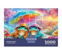 Two Frogs Under A Rainbow Umbrella in A Rainy Garden 1000-Piece Jigsaw Puzzle Dream Frog Challenging & Brainteasing for All Ages 70x50cm/1000pcs