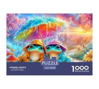 Two Frogs Under A Rainbow Umbrella in A Rainy Garden 1000 Piece Jigsaw Puzzle Dream Frog Great Present for Kids & Adults 52x38cm/1000pcs