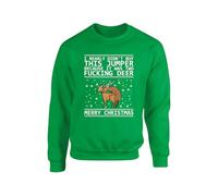 Two Fu*king Deer Christmas Jumper, Funny Deer Joke Christmas Sweatshirt, Xmas Secret Santa Sweatshirt, Xmas Unisex Top(L, Irish Green)