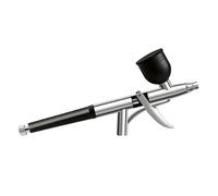 Two-Function Pneumatic Applicator with Top-Feed Fluid Cup, Black | Finger-Operated Lever, Bottom Air Connection, Rear Control Knob Structure and Integrated Top Fluid Container
